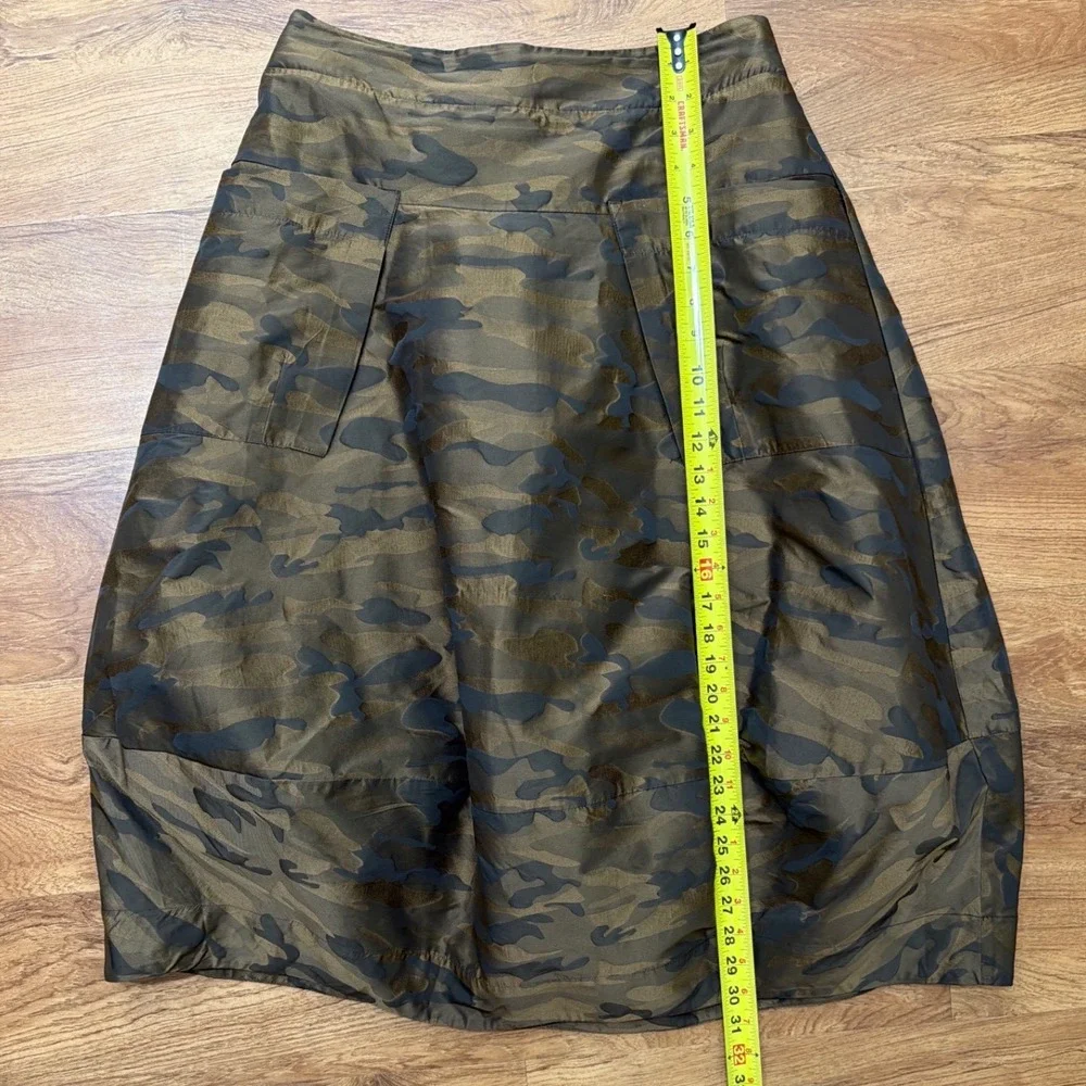 Sun Kim‎ Bronze Camo Bubble Midi Skirt Brown Jacquard Women Medium